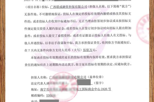 500万投标保证金保函案例